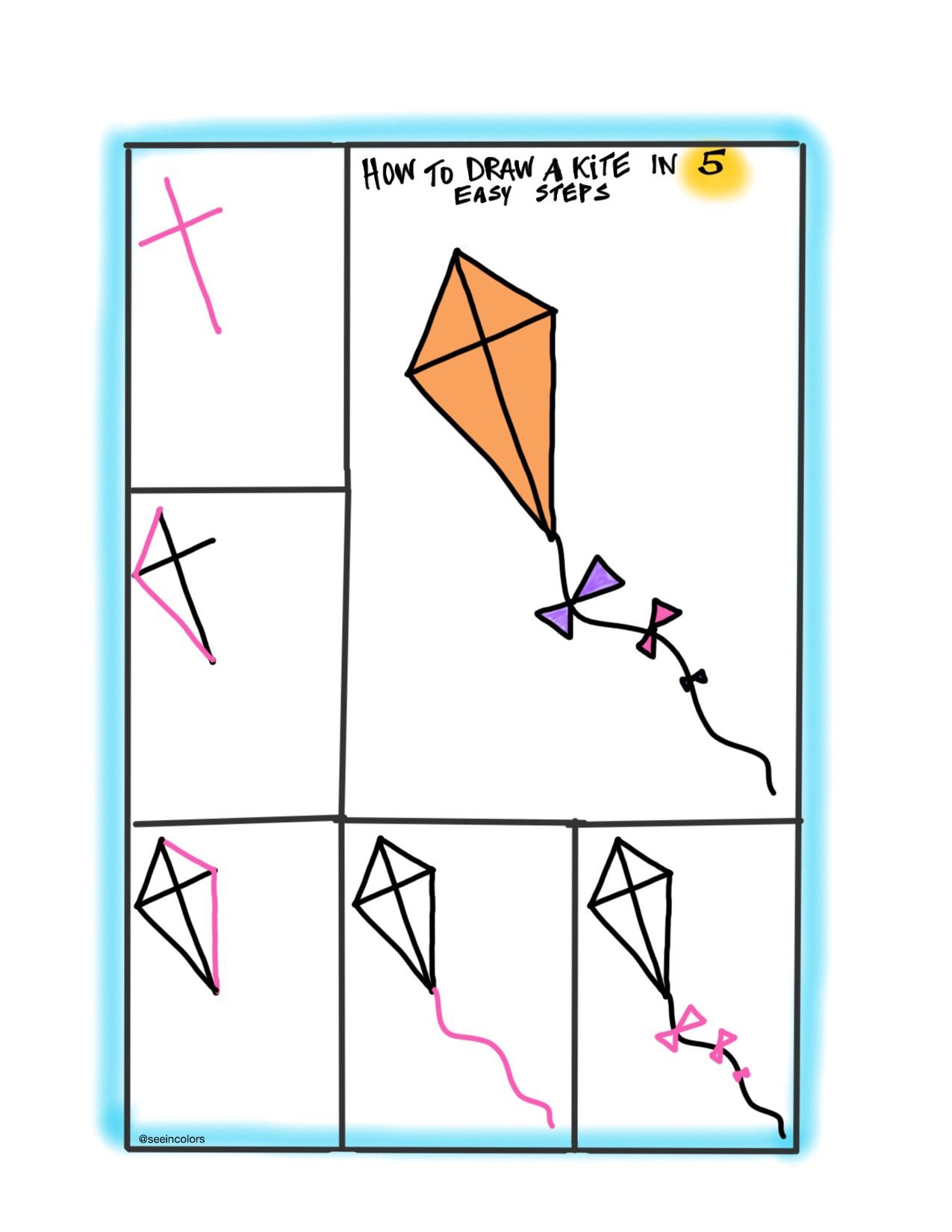 Step by step drawing kite | Kites for kids, Easy drawings, Easy drawings  for kids